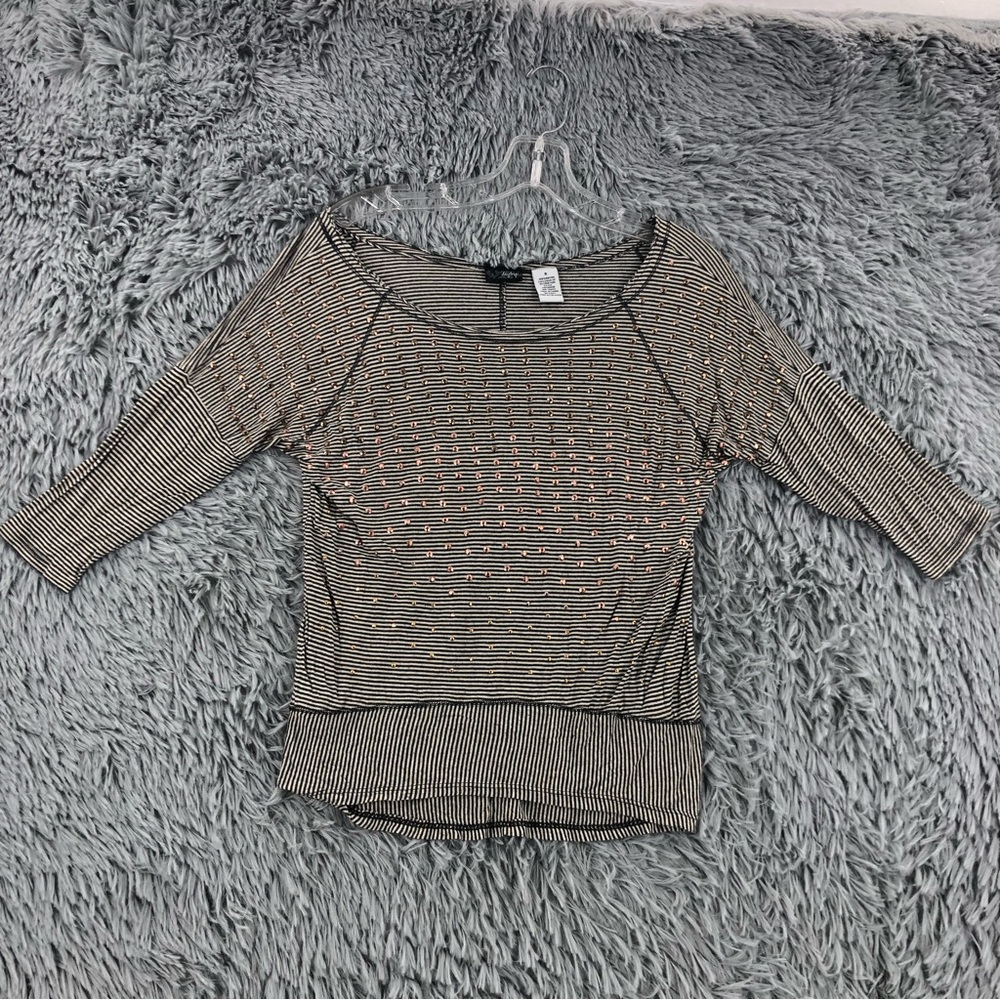 Daytrip Knit Top Womens Small Striped Studded 3/4 Sleeve Shirt